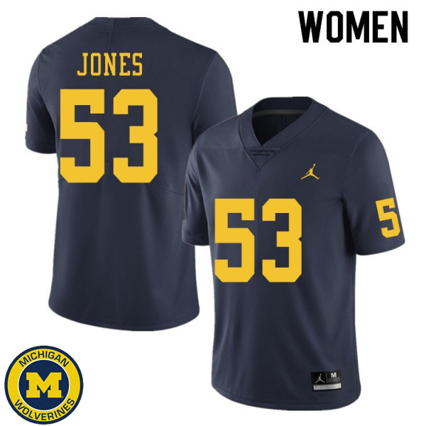 Womens Michigan Wolverines #53 Trente Jones Navy Embroidery Jersey